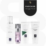 4 producten op een rij van Pascaud om een droge huid te verminderen met logo van Beauté house of skin