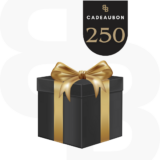 Beauté cadeaubon t.w.v 250 euro afgebeeld als luxe zwarte cadeaubon met gouden lint