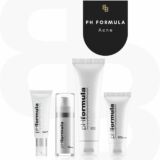4 producten van het merk PH Formula om acne te verminderen. Logo beauté house of skin en twee letter B op achtergond