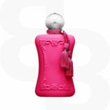 Parfums de marly Oriana donker roze parfumfles met twee roze kwastjes met een zilveren dop