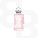 Parfums de Marly Delina La Rosee roze parfum fles met twee rose kwastjes en een zilverendop met een strassteentje