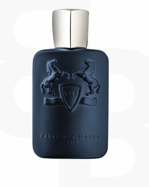 Parfums de Mrly Layton blauwe parfumfles met twee paarden erop .